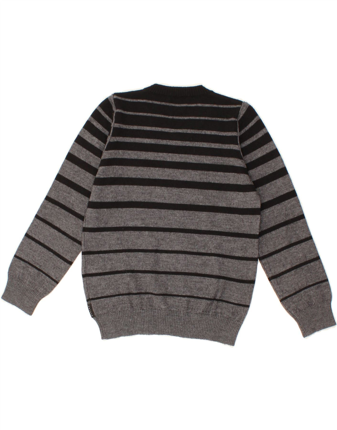SISLEY Boys V-Neck Jumper Sweater 8-9 Years Large Grey Striped Vintage Sisley and Second-Hand Sisley from Messina Hembry 