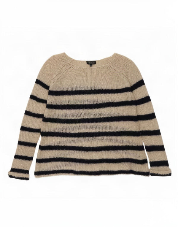 Topshop Womens Oversized Boat Neck Jumper Sweater UK 10 Small Beige Striped
