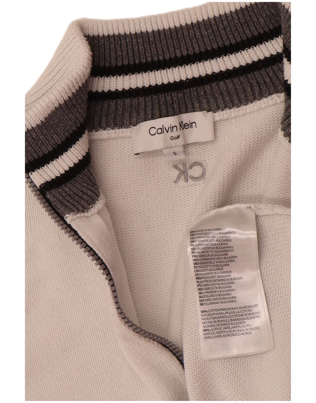 Ανδρικό πουλόβερ Calvin Klein με φερμουάρ, μικρό λευκό βαμβακερό