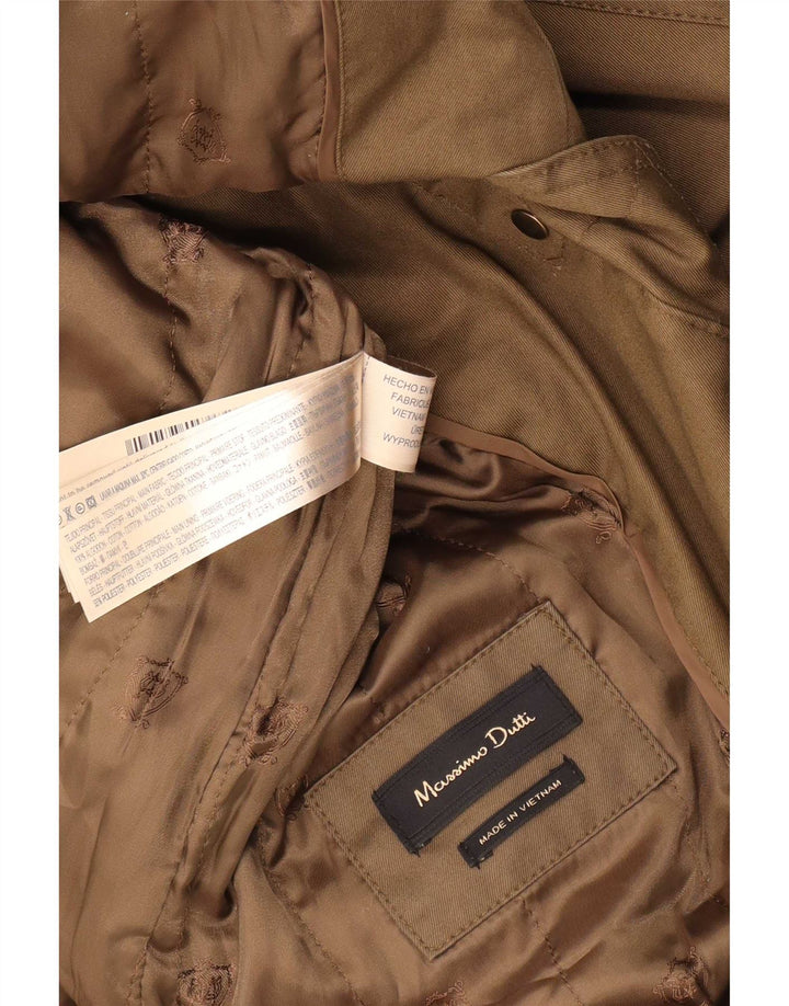 Massimo Dutti Womens Hooded Parka Jacket UK 14 Medium Green Cotton