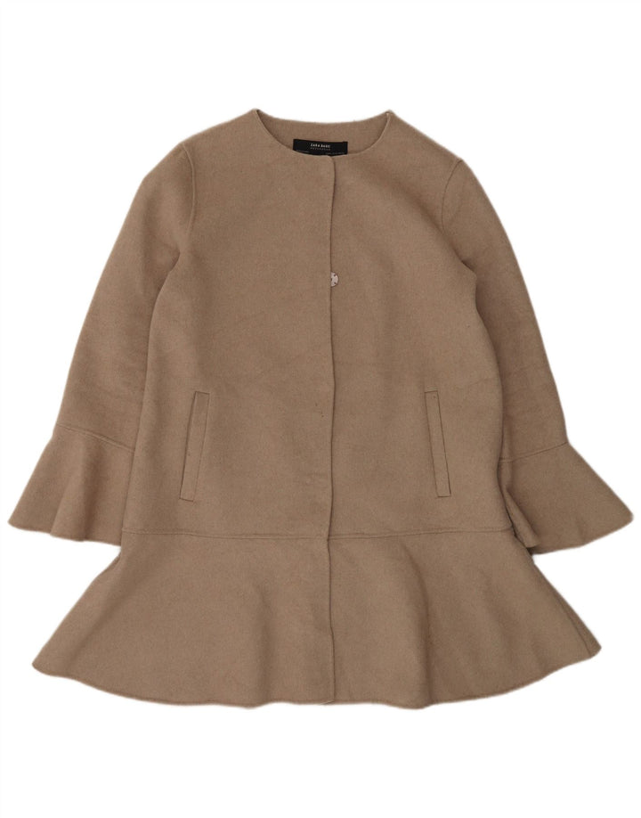 Zara Γυναικείο Χειροποίητο Πανωφόρι UK 14 Medium Beige Wool