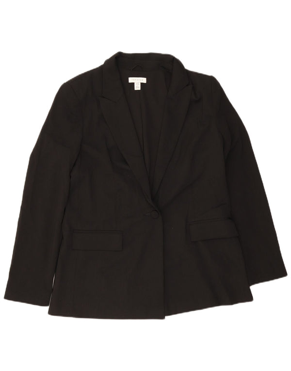 Topshop Womens 1 Button Blazer Jacket UK 10 Small Black Polyester