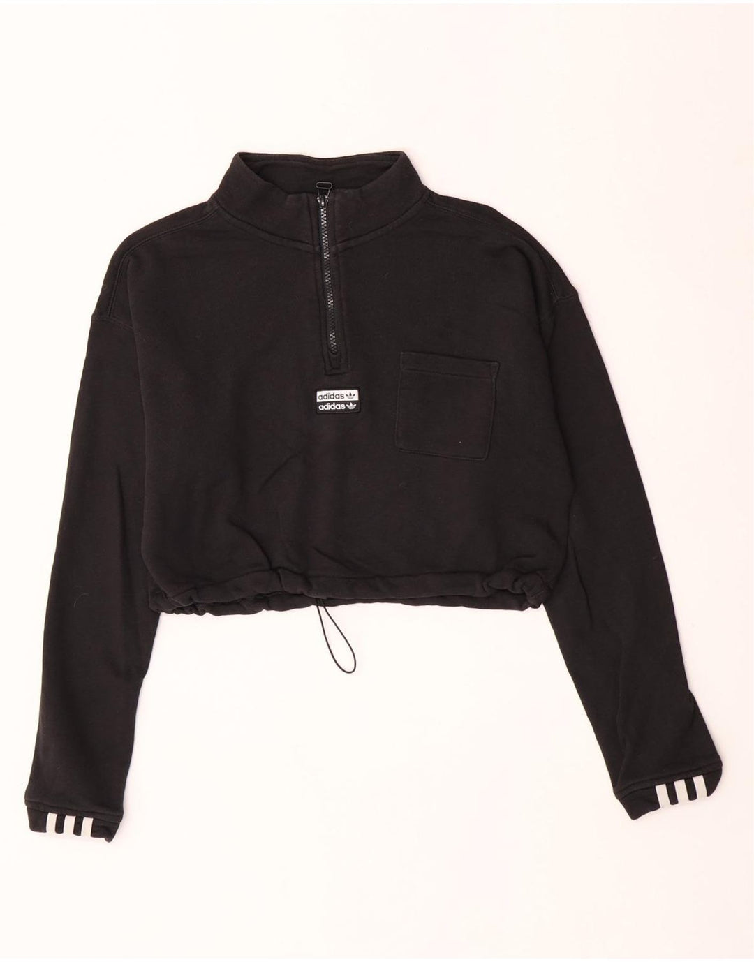 Γυναικείο φούτερ Adidas με φερμουάρ με λαιμόκοψη Jumper UK 12 μεσαίο μαύρο βαμβακερό