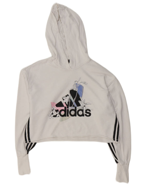 Γυναικείο Adidas Oversized Graphic Crop Hoodie Jumper UK 4/6 XS Λευκό βαμβακερό