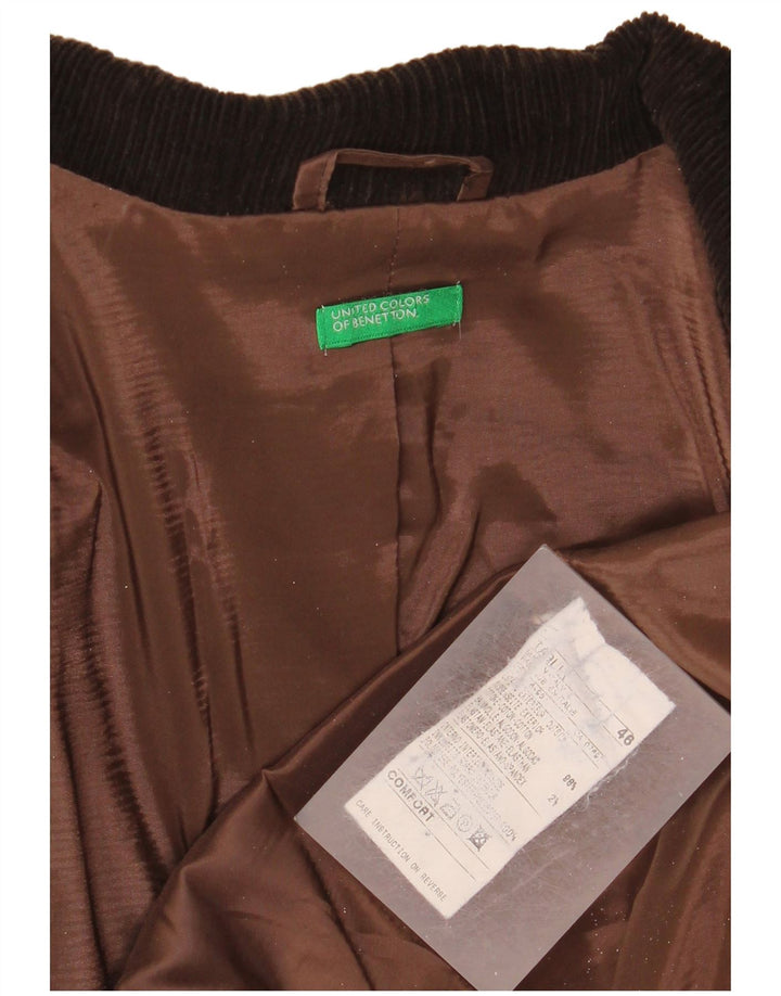 Γυναικείο μπουφάν Benetton με 3 κουμπιά κοτλέ μπλέιζερ IT 46 μεγάλο καφέ βαμβακερό