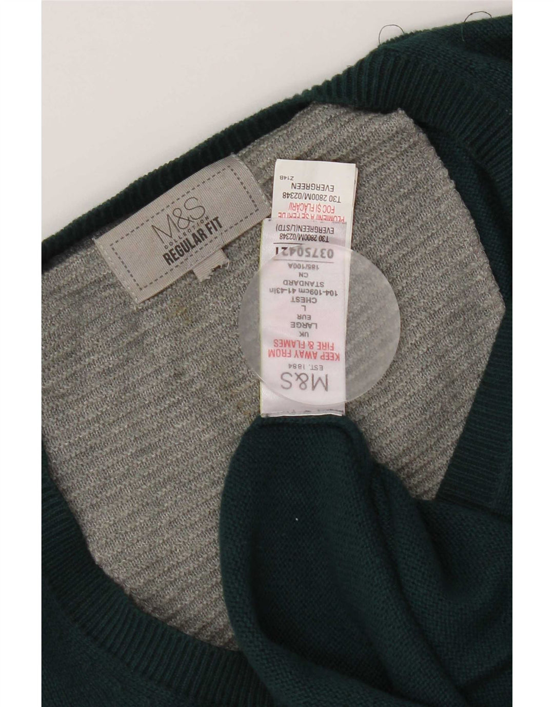 Marks & Spencer Ανδρικό πουλόβερ με κανονική εφαρμογή με λαιμόκοψη σε λαιμόκοψη, μεγάλο πράσινο βαμβακερό