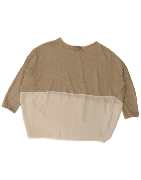 Zara γυναικεία υπερμεγέθη τοπ μανίκια 3/4 UK 10 Small Beige Colourblock