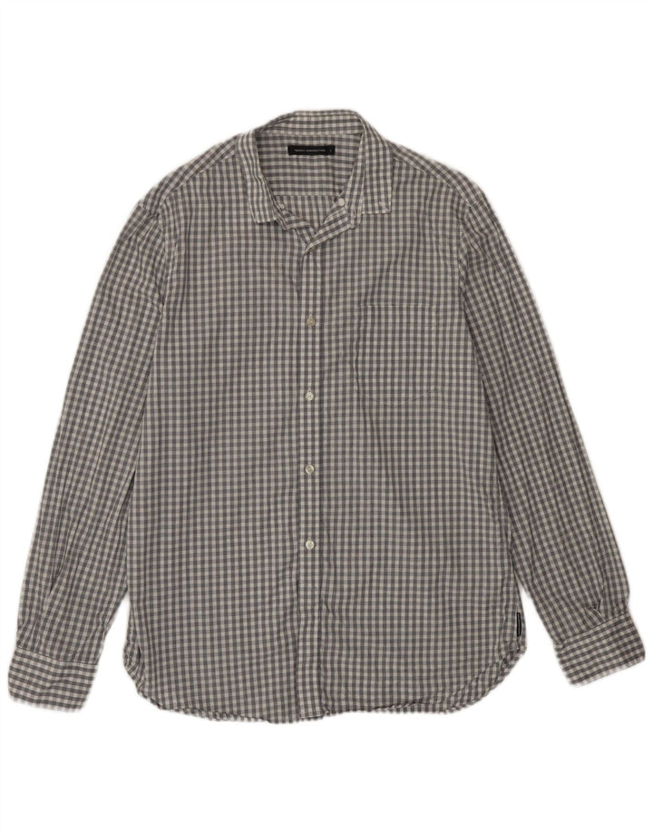 Ανδρικό πουκάμισο French Connection μεγάλο γκρι βαμβακερό Gingham