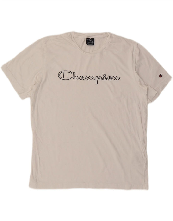 CHAMPION Mens Graphic T-Shirt Top Large White Cotton