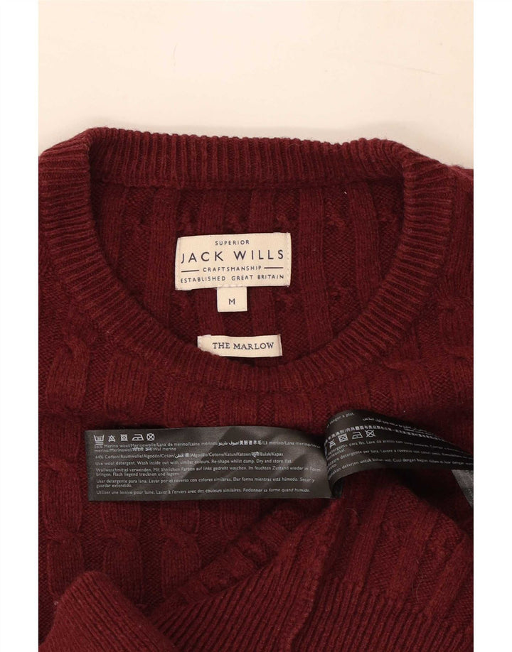 Jack Wills Ανδρικό πουλόβερ με λαιμόκοψη από μεσαίο μπορντό μαλλί