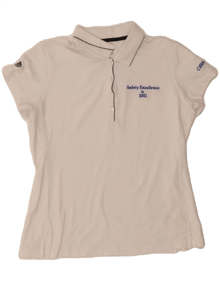 ADIDAS Womens Climalite Polo Shirt UK 14 Medium White Cotton Vintage Adidas and Second-Hand Adidas from Messina Hembry 