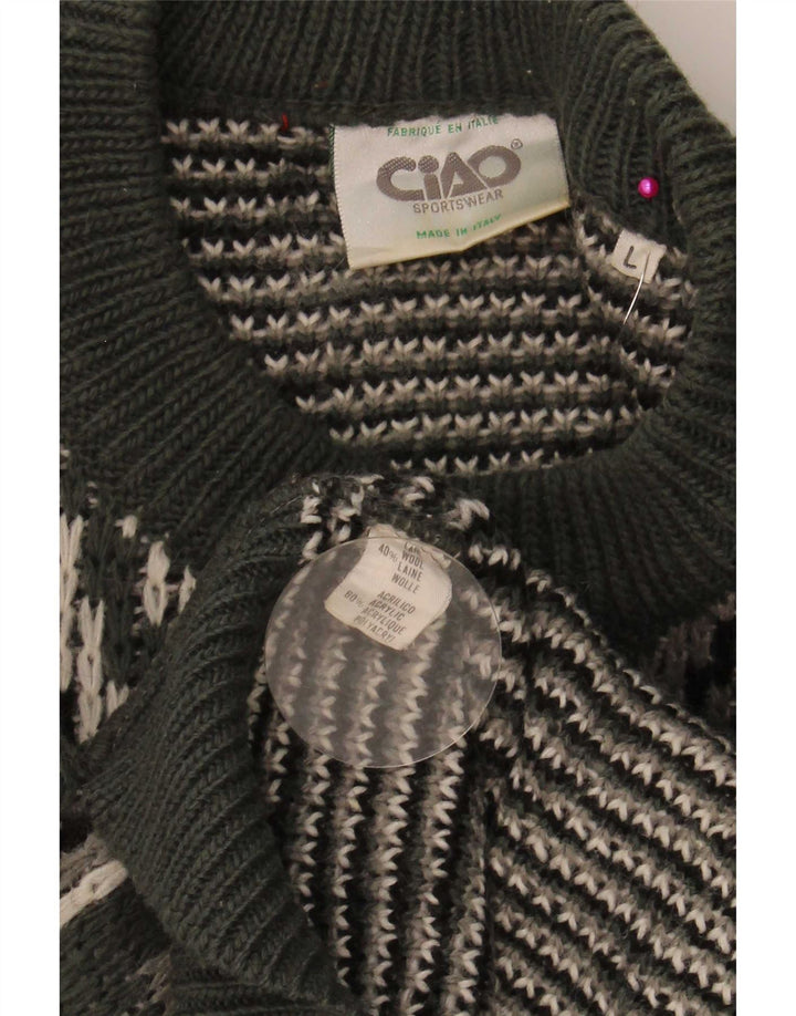 Ανδρικό πουλόβερ Ciao Crew Neck Jumper Μεγάλο πράσινο ριγέ μαλλί