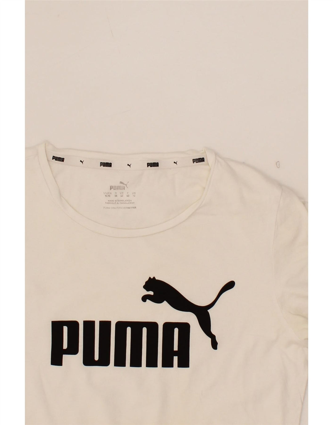 PUMA Womens Graphic T-Shirt Top UK 12 Medium White Cotton Vintage Puma and Second-Hand Puma from Messina Hembry 
