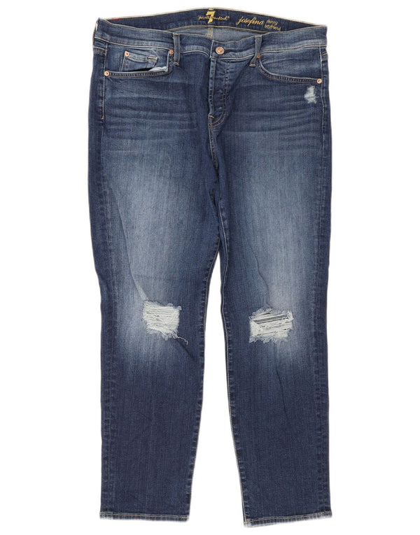 7 For All Mankind Womens Boyfriend Crop Skinny Jeans W32 L26 Blue