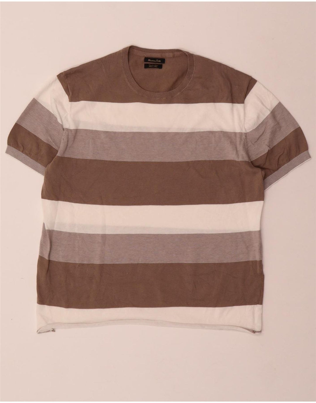 MASSIMO DUTTI Ανδρικό T-Shirt Top μεγάλο μπεζ ριγέ βαμβακερό