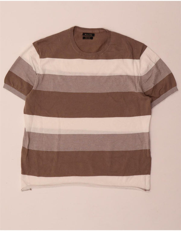 MASSIMO DUTTI Ανδρικό T-Shirt Top μεγάλο μπεζ ριγέ βαμβακερό