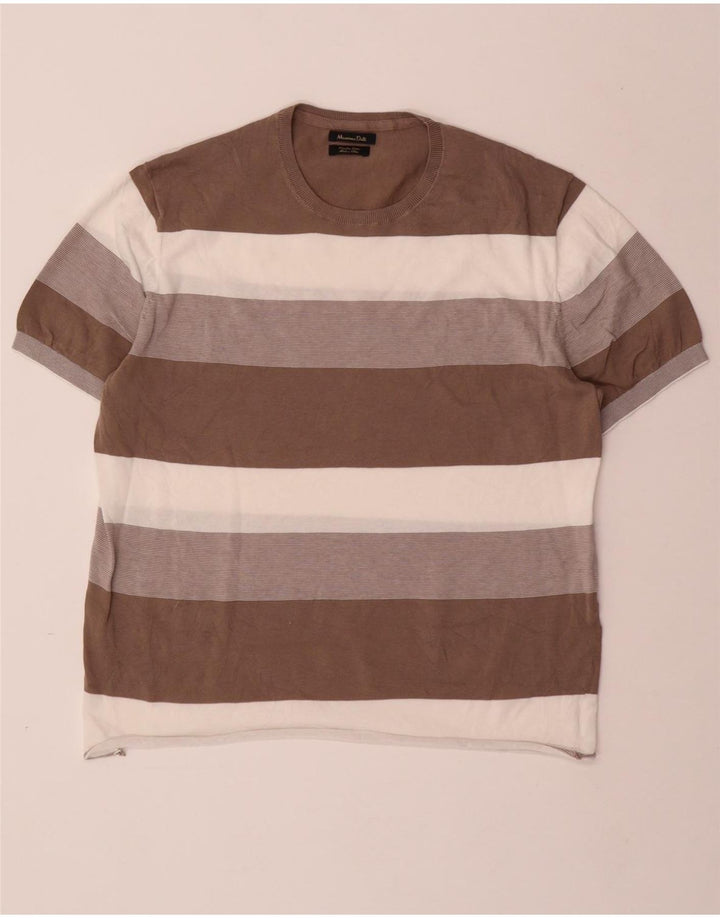 MASSIMO DUTTI Ανδρικό T-Shirt Top μεγάλο μπεζ ριγέ βαμβακερό