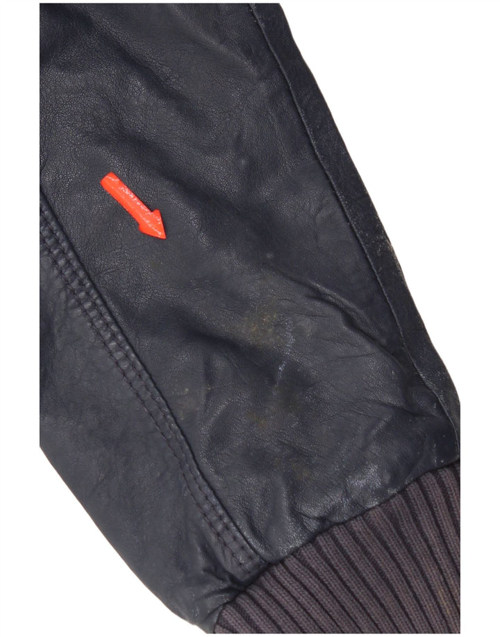 Superdry Γυναικείο Δερμάτινο Μπουφάν με κουκούλα UK 14 Medium Navy Blue Leather