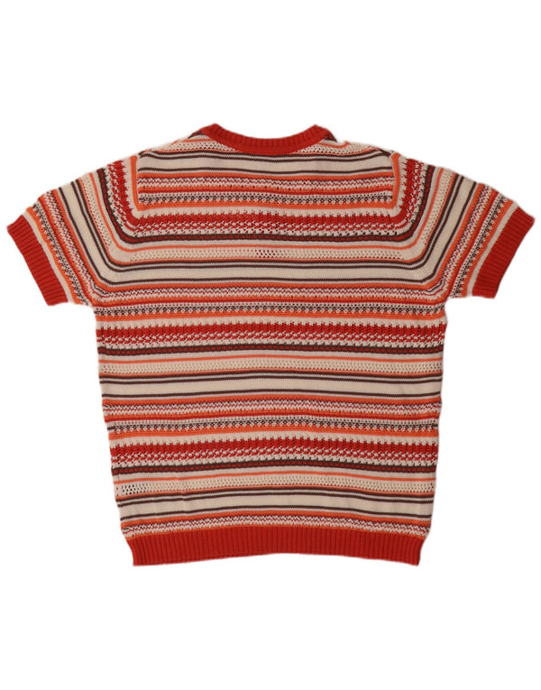 Vintage γυναικείο κοντομάνικο πουλόβερ με κουμπιά λαιμόκοψη UK 18 XL κόκκινο ριγέ