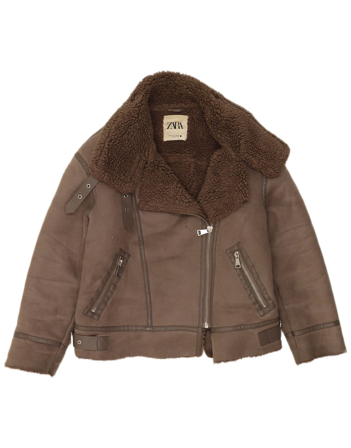 Zara Γυναικείο Sherpa Oversized Biker Jacket UK 10 Small Brown