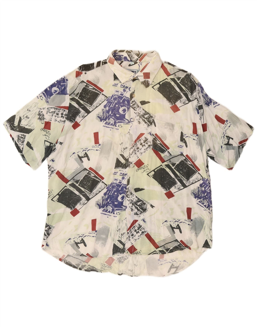 ROB ROY Ανδρικό γραφικό κοντομάνικο πουκάμισο XL πολύχρωμο συνονθύλευμα βισκόζη