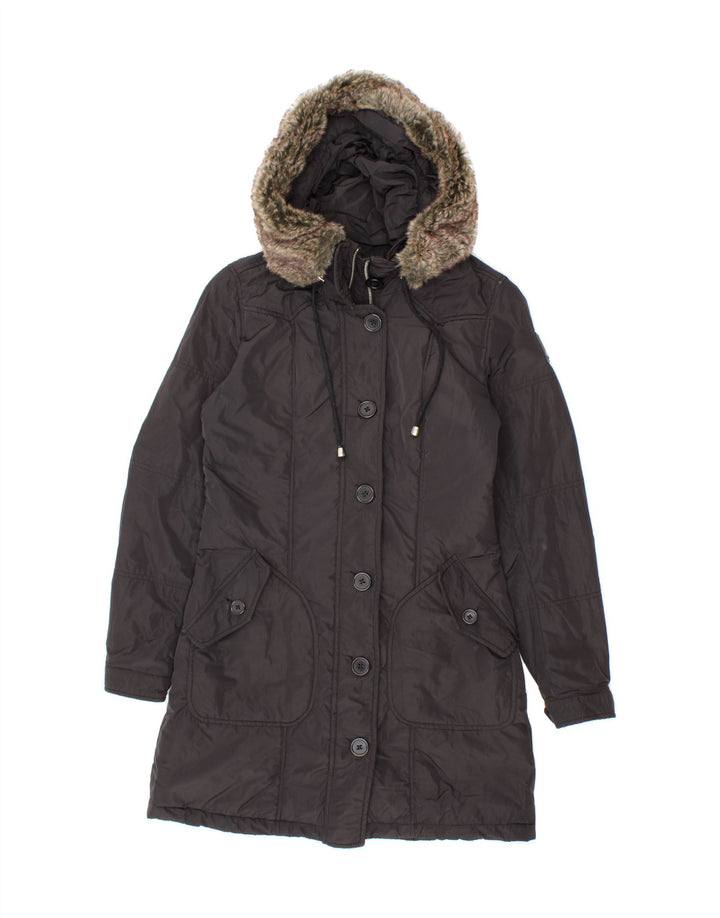 REFRIGUE Womens Hooded Parka Jacket UK 10 Small Black Polyester Vintage Refrigue and Second-Hand Refrigue from Messina Hembry 