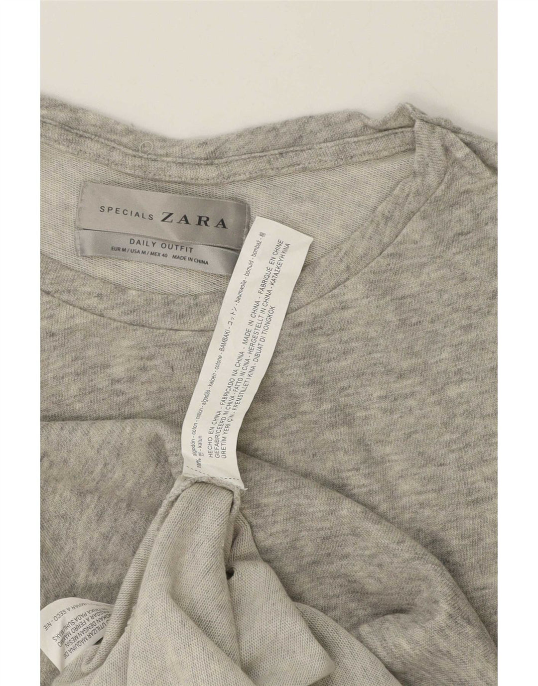 Ανδρικό τοπ Zara με μακρυμάνικο μεσαίο γκρι βαμβάκι
