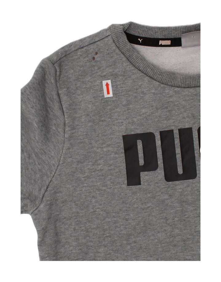 PUMA Boys Graphic Sweatshirt Jumper 11-12 Years Grey Cotton Vintage Puma and Second-Hand Puma from Messina Hembry 