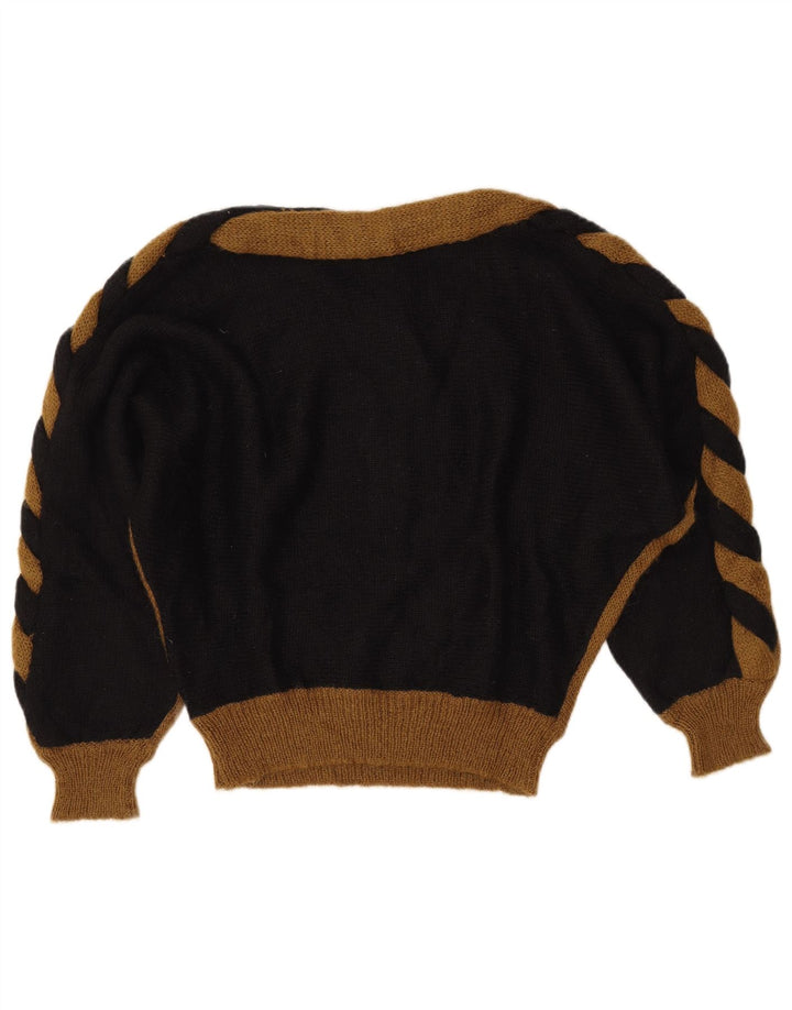 VINTAGE Γυναικείο πουλόβερ με λαιμόκαυστο UK 14 Medium Black Colourblock