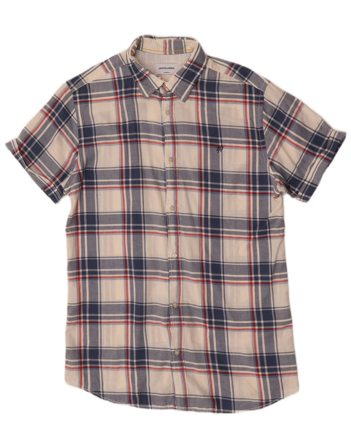 Jack & Jones Ανδρικό κοντομάνικο πουκάμισο μεγάλο μπλε βαμβακερό