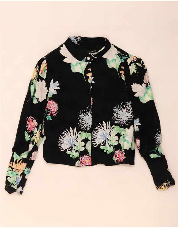 Γυναικεία Zara Crop μακρυμάνικη μπλούζα τοπ 10 μικρού μαύρου φλοράλ βισκόζη