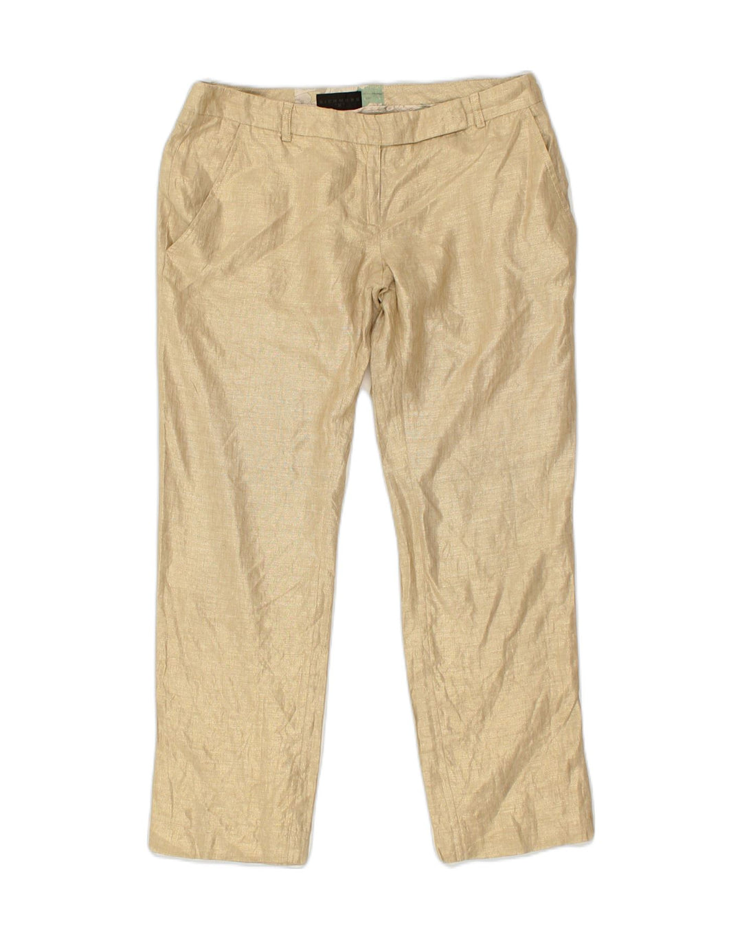 RICHMOND Womens Straight Casual Trousers IT 42 Medium W31 L26 Gold Linen | Vintage Richmond | Thrift | Second-Hand Richmond | Used Clothing | Messina Hembry 