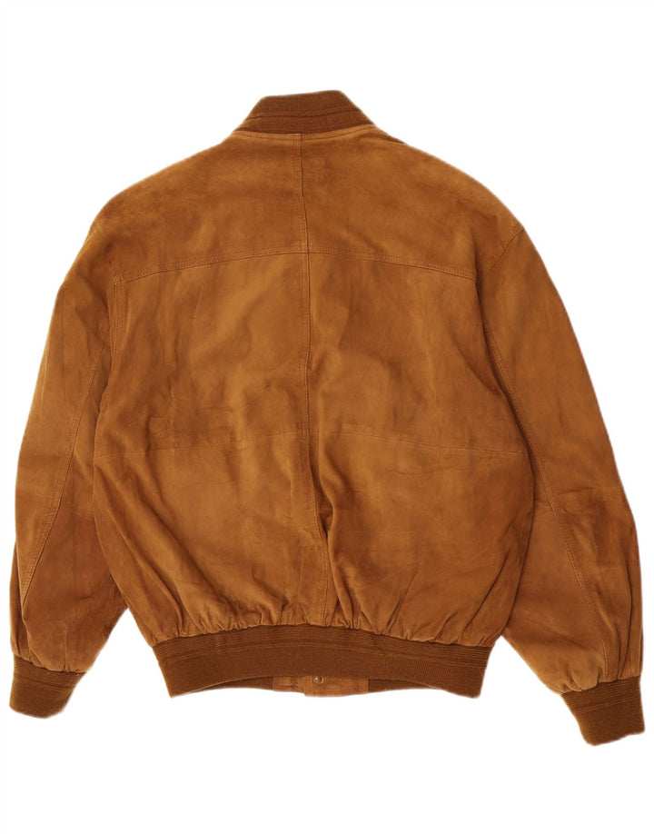 Vintage Ανδρικό Suede Bomber Jacket IT 48 Μεσαίο Καφέ Δερμάτινο