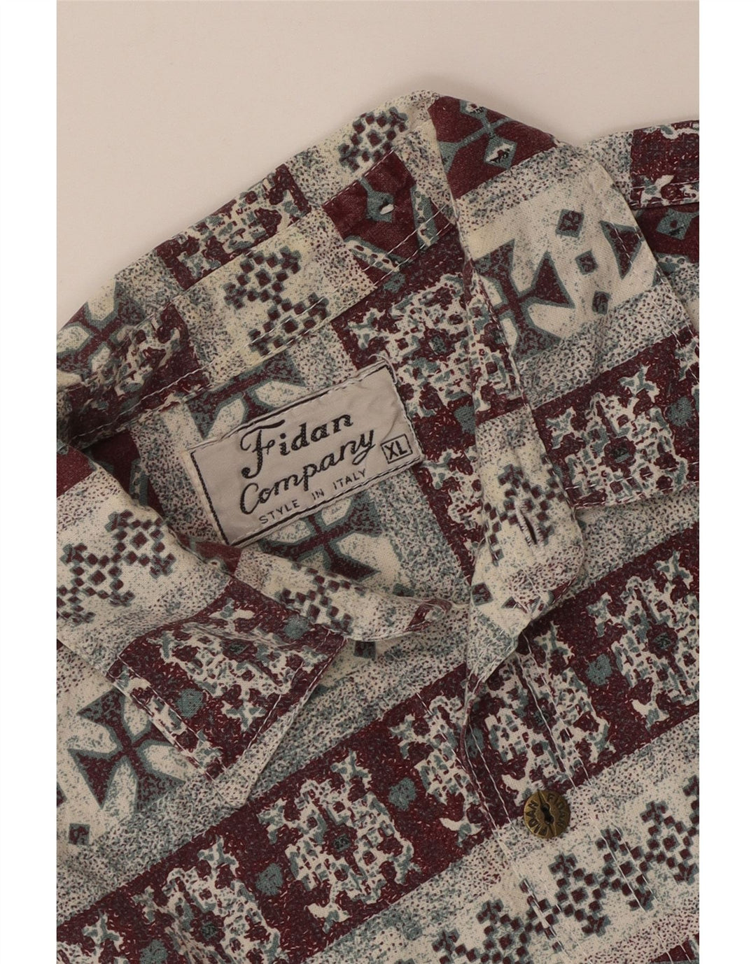 Vintage ανδρικό κοντομάνικο πουκάμισο XL μπορντό γεωμετρικό Aztec