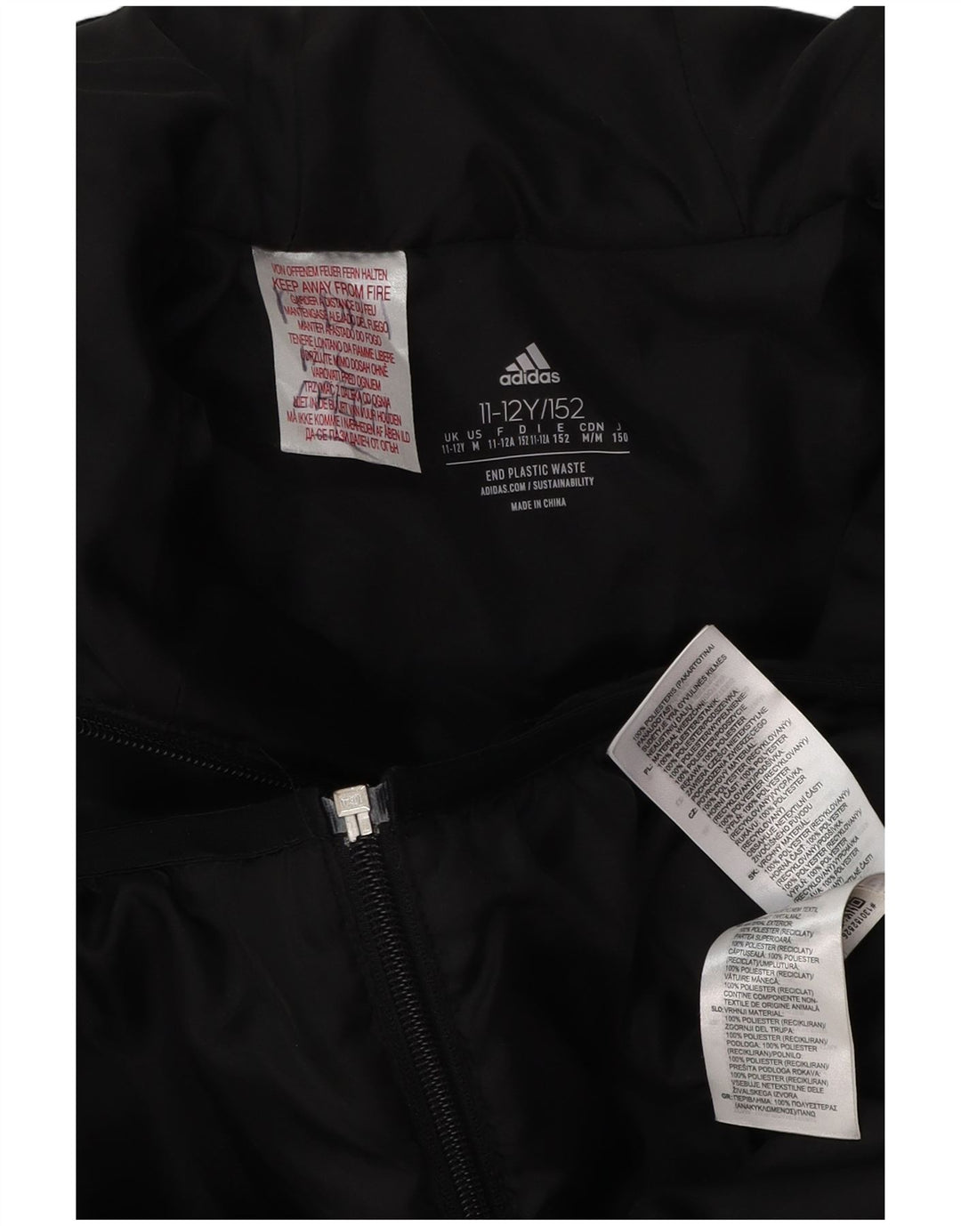 Μπουφάν με κουκούλα ADIDAS για αγόρια με επένδυση 11-12 ετών μαύρο πολυεστέρα