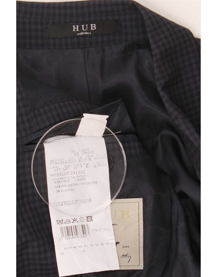 Hub Ανδρικό σακάκι με 2 κουμπιά σακάκι IT 50 Large Navy Blue Gingham Wool