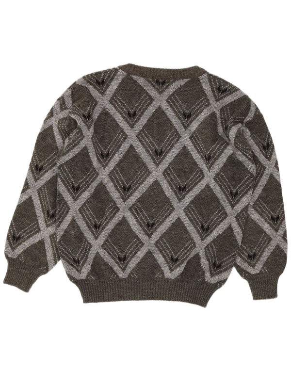 Vintage Ανδρικό πουλόβερ με λαιμόκοψη IT 54 XL Γκρι Argyle/Diamond Wool