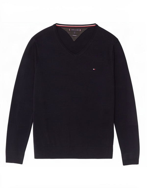 Tommy Hilfiger Ανδρικό πουλόβερ με λαιμόκοψη με V λαιμόκοψη Μεγάλο μπλε βαμβακερό