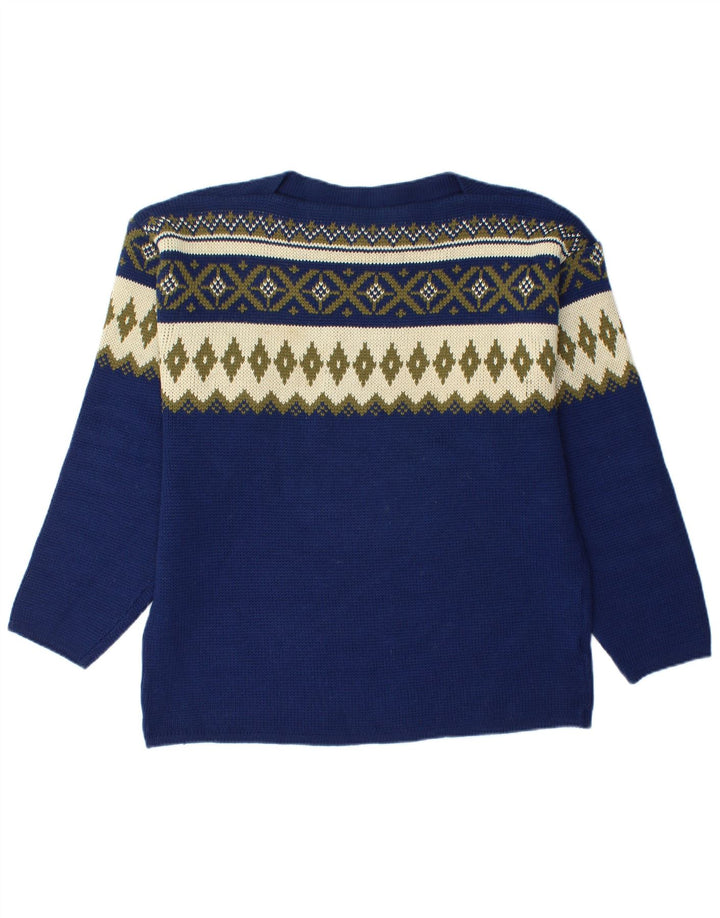 Ανδρικό πουλόβερ με λαιμόκαυστο VINTAGE Medium Navy Blue Fair Isle