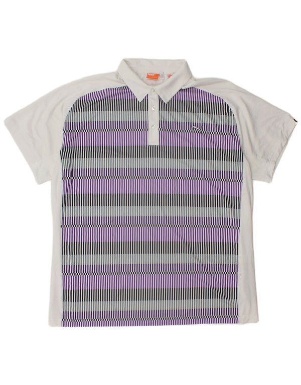 Ανδρικό πουκάμισο πόλο PUMA 2XL Λευκό ρίγες πολυεστέρας