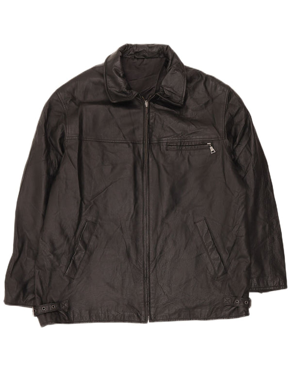 ANGELO LITRICO Ανδρικό Δερμάτινο Μπουφάν UK 42 XL Μαύρο Δερμάτινο