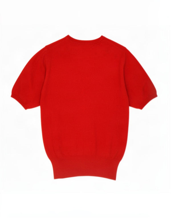 Benetton Womens Short Sleeve Crew Neck Jumper Sweater IT 48 XL Red Wool