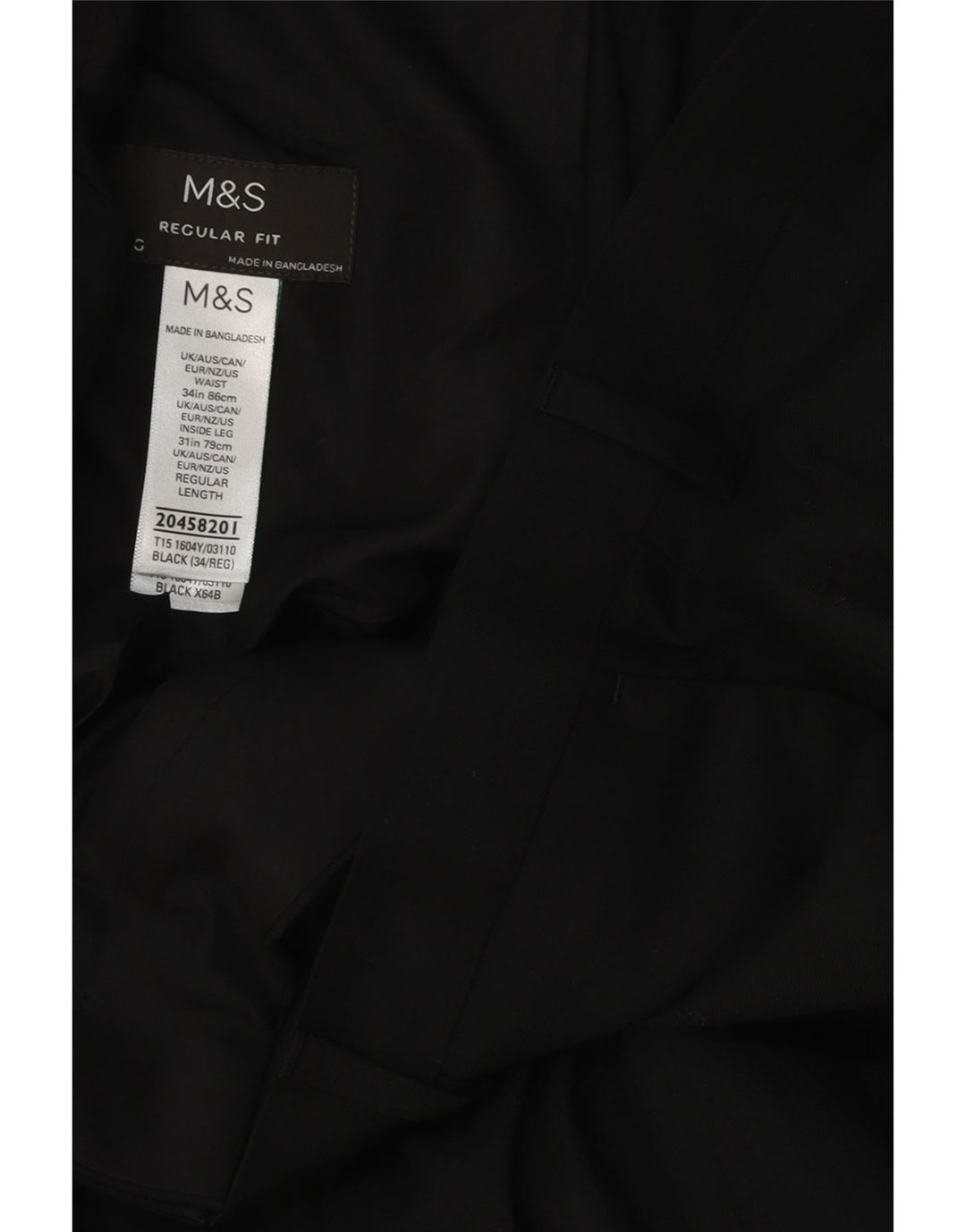 Marks & Spencer Ανδρικό παντελόνι με κανονική εφαρμογή W34 L31 Μαύρο πολυεστέρα