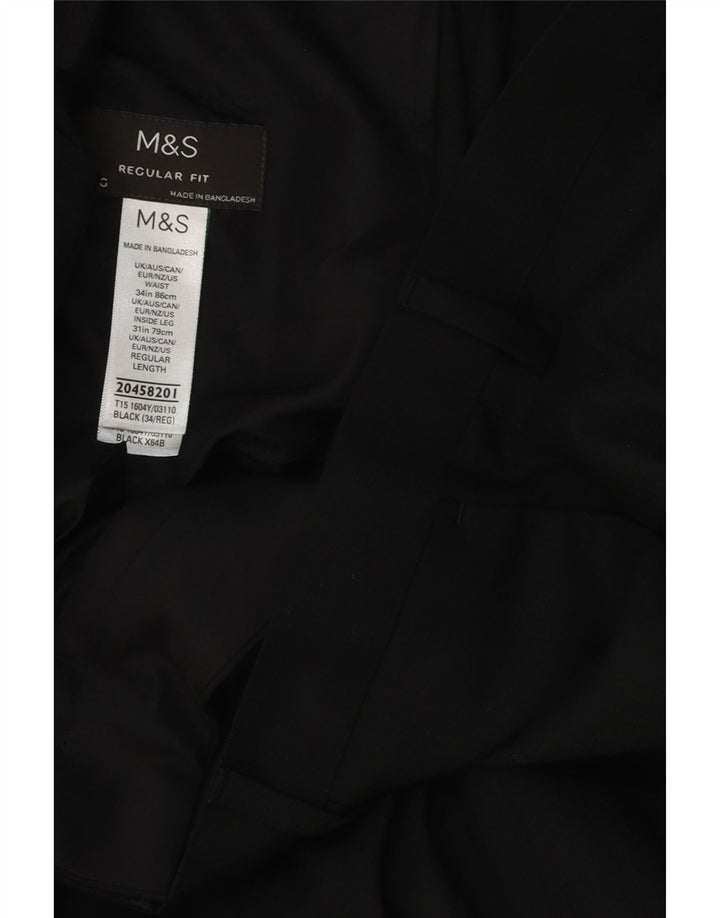 Marks & Spencer Ανδρικό παντελόνι με κανονική εφαρμογή W34 L31 Μαύρο πολυεστέρα