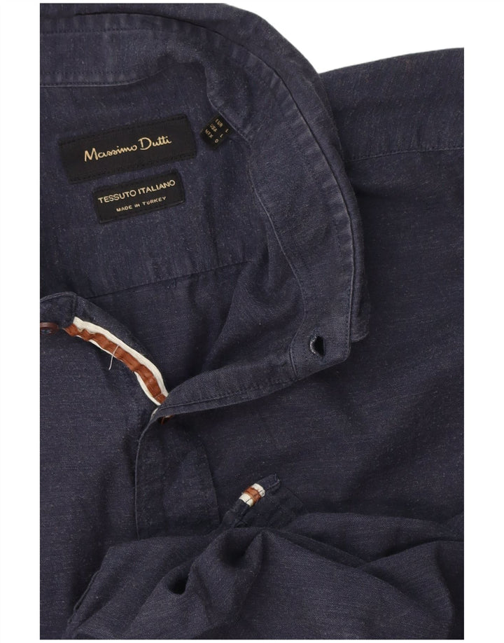 Ανδρικό πουκάμισο Massimo Dutti μεγάλο μπλε ναυτικό
