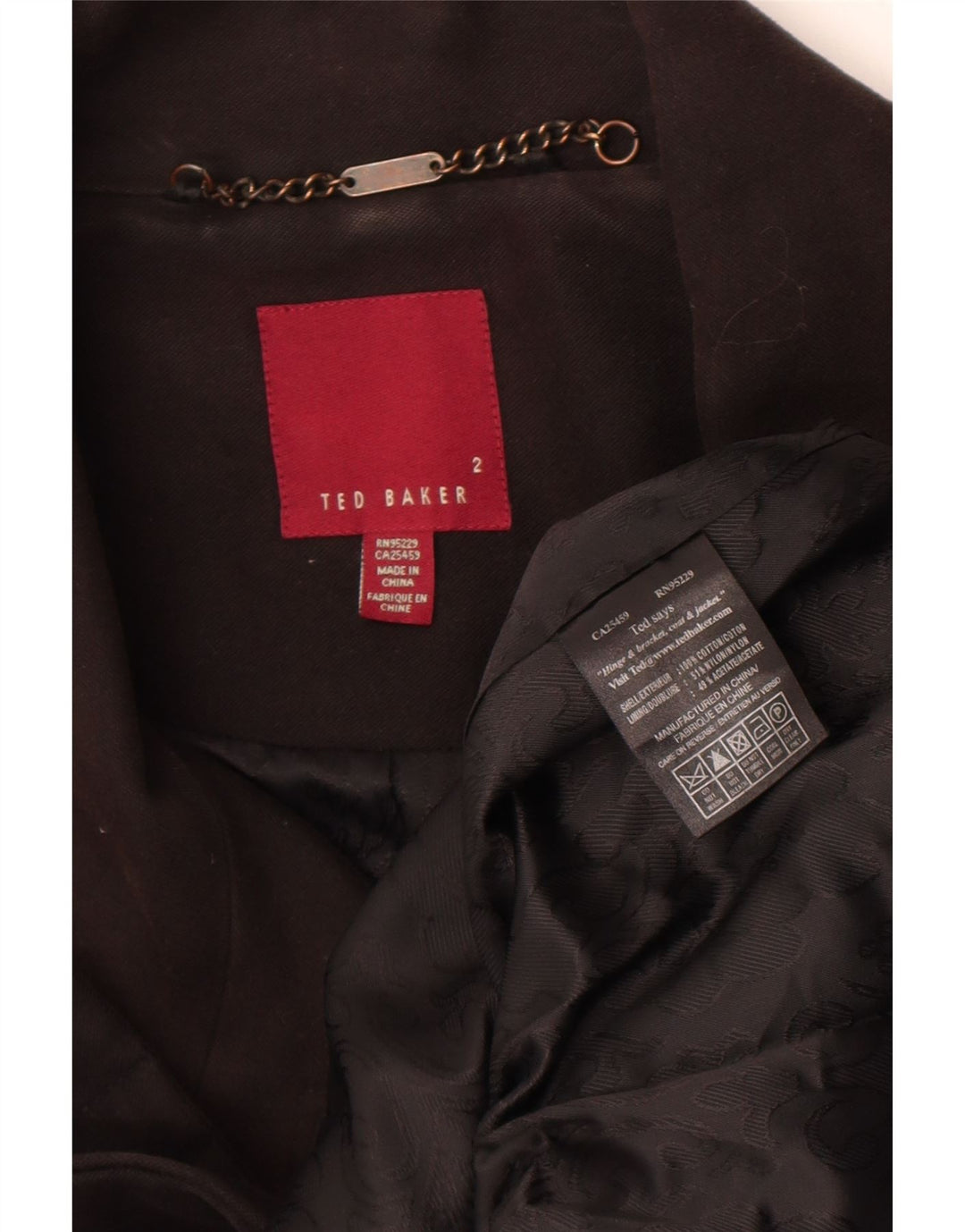 Ted Baker Γυναικείο παλτό μπιζελιού Νούμερο 2 Μικρό μαύρο βαμβακερό