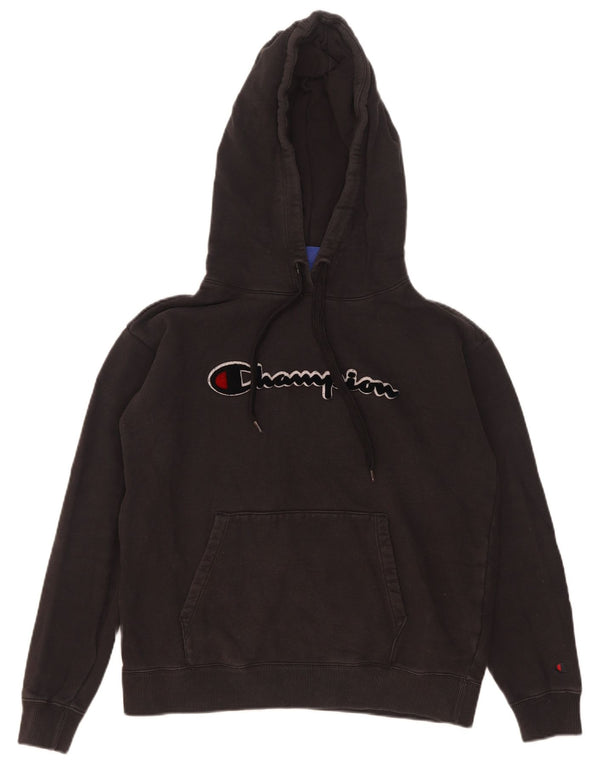 Champion Womens Graphic Oversized Hoodie Jumper UK 6 XS Μαύρο βαμβακερό