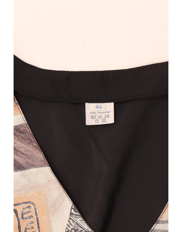 VINTAGE Γυναικείο Γιλέκο Αφηρημένου Σχεδίου EU 44 Μεγάλος καφέ πολυεστέρας