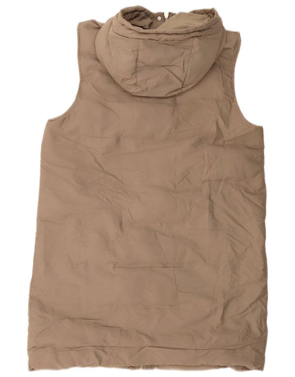 ZARA Γυναικεία Longline με κουκούλα με επένδυση Gilet UK 12 Medium Beige Polyester