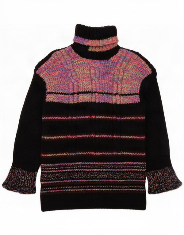 Vintage Womens Roll Neck Jumper Sweater UK 10 Small Black Striped